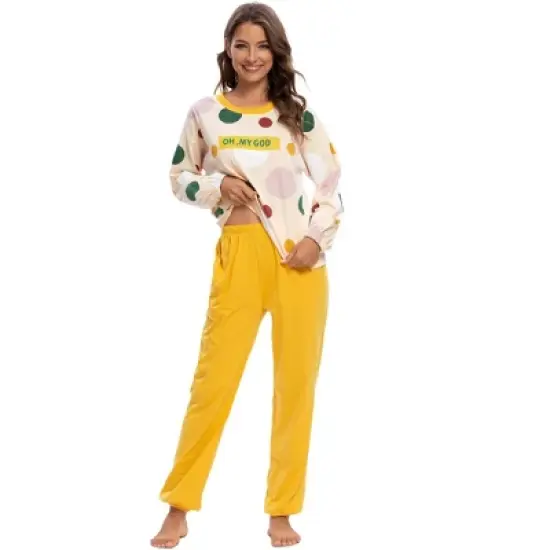 cheibear Womens Sleepwear Long Sleeve Pajamas Tops with Pants Soft Lounge Set image {2}