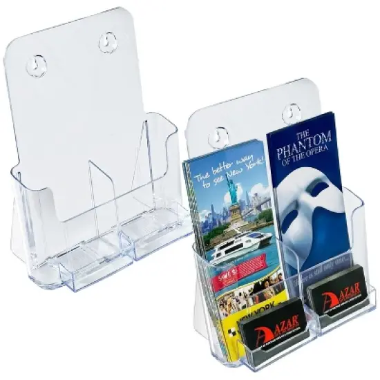 Azar Displays Clear Adjustable Letter Size, Bifold or Tri-Fold Brochure Holder with 2 Business Card Pockets, 2-Pack image {3}