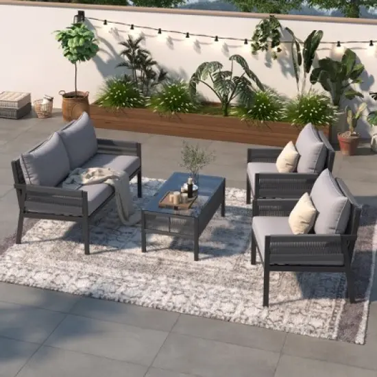 GlasFlength Patio Seating Sets, Seating Set for Modern Patios, Blending Grace with Practical ComfortSleek and Sophisticated, Gray, 48"*24"*30.1" image {1}