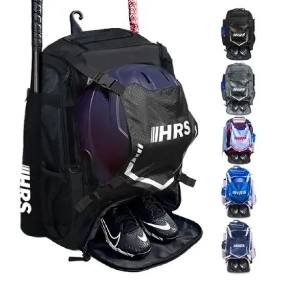 Hit Run Steal Bat Bag Backpack with Ventilated Shoe Pocket, Heavy Duty Fence Hook, and Padded Straps, Holds 4 Bats, Glove, Helmet, Cleats image {4}
