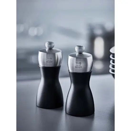 Peugeot | Fidji Duo, Set Pepper and Salt Mills, Wood/Stainless, Black, 12 cm - 5 in image {1}