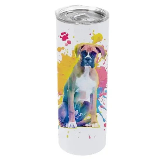 100 North 20 Ounce Stainless Steel On the Go Travel Tumbler With Push Top Lid, Boxer Dog Paint Splatter image {5}