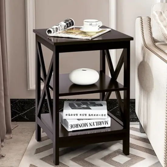 Costway 2 PCS 3-Tier Nightstand End Table X Design Storage Display Shelf Living Room image {3}