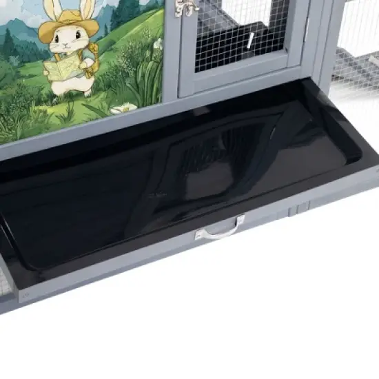 SEVOBAL Pet Crates and Houses Large 2 Story Outdoor Rabbit Hutch Dual Runs Resting Room Sun Roof Pull Out Tray for Patio, Gray, 94.5"*18.9"*31.1" image {3}