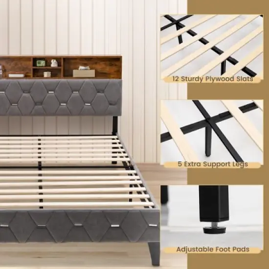 Costway Bed Frame Upholstered Platform Mattress Foundation with Storage Headboard image {7}