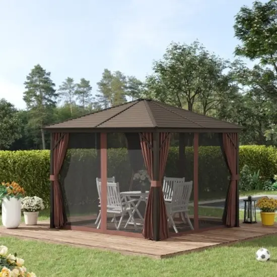 Outsunny 10x10 Hardtop Gazebo with Aluminum Frame, Permanent Metal image {1}