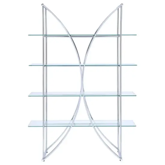 72.5" Contemporary 4 Shelf Bookcase with Glass Shelves Chrome - Coaster image {2}