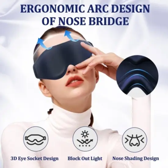 3D Deep Contoured Zero Pressure Sleep Eye Mask for Men and Women, Blackout Blindfold with Adjustable Strap for Travel, Home, Nap , Blue image {3}