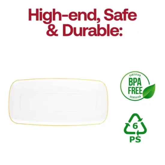 Smarty Had A Party 10.6" x 5" Clear w/ Gold Rim Rectangular Plastic Plates - 50 pcs image {3}