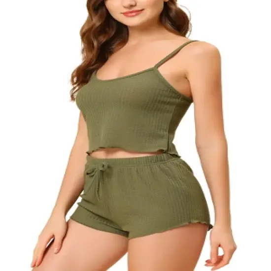 cheibear Womens Sleepwear Pajama Knit Spaghetti Strap Cami Tops Shorts Lounge Pj Set image {6}