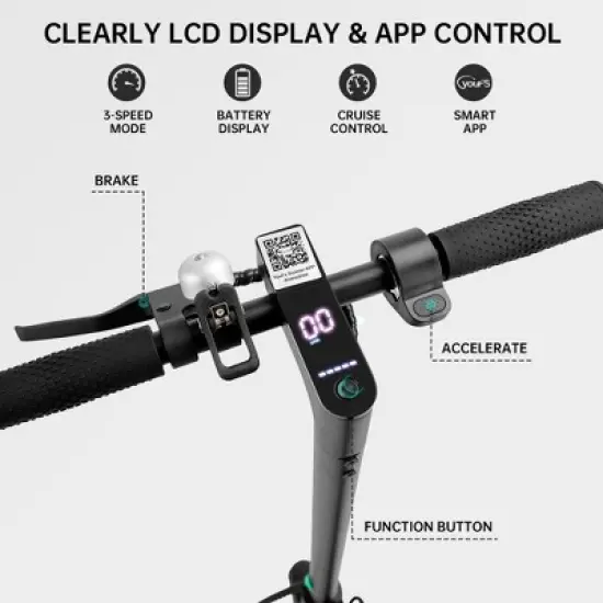 Topteng Adult Folding Electric Scooter - Black: 350W Motor, 21.8 Mile Range, 18.6 MPH image {2}