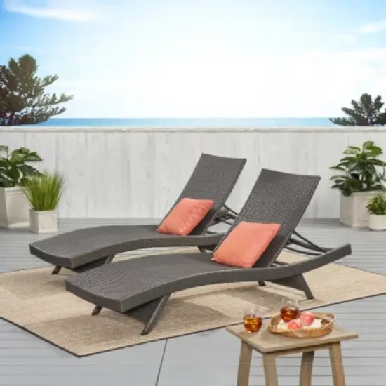2-Peice PE Wicker Outdoor Chaise Lounge Chairs, Adjustable Curved Backrest Recliner for Poolside Lounging or Patio Retreat-Maison Boucle image {1}