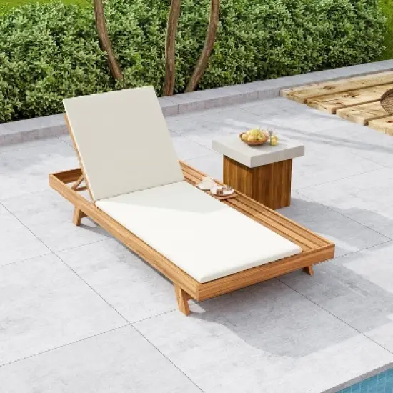 Christopher Knight Home Dania Outdoor Acacia Wood Adjustable Chaise Lounge with Flat Storage Surface image {1}