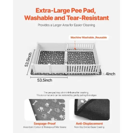 VEVOR Dogs Whelping Box, 93.3x48.4x18.1 inch, Plastic PVC Puppies Playpen with Height Adjustable Door and Washable Pee Pad, Milk White image {5}