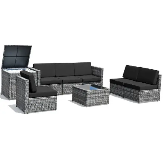 Tangkula 8-Piece Outdoor Wicker Rattan Conversation Sofa Set w/ Storage Table White/Black/Turquoise image {9}