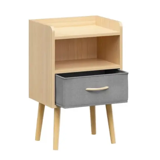 PAGED Night Stand Set 2 Modern Storage End Table Wooden Nightstand with Drawer and 2 Open Shelves for Bedroom image {2}