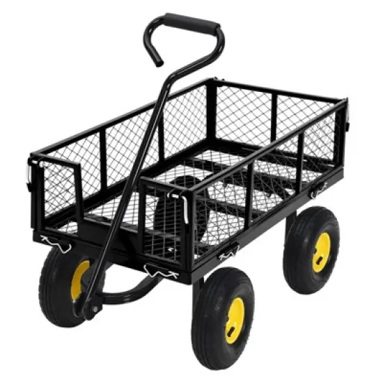 Heavy Duty Steel Garden Cart,550 LBS Capacity 3-in-1 Pullable Metal Wagon with 10" Pneumatic Wheels,180&deg;Rotating Handle & Removable Sides, Green image {11}