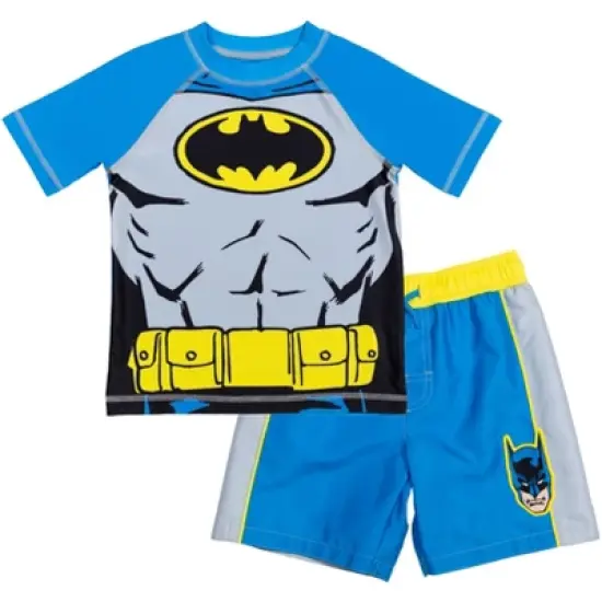 DC Comics Justice League Batman Toddler Boys Rash Guard and Swim Trunks Outfit Set image {7}
