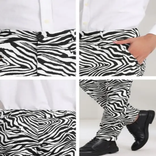 Lars Amadeus Men's Flat Front Party Prom Animal Printed Pants image {5}