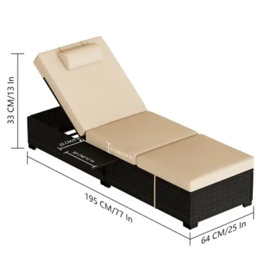 Wicker Chaise  Outdoor，Reclining Adjustable Pool Rattan Chaise Chair，Patio Rattan Wicker Chaise Lounge Chair Set of 2,  for Pool Deck image {2}