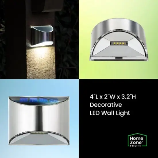 Home Zone Security&reg; 4-Pack Decorative Outdoor Solar Wall Lights Wall, Fence Post, or Step in Silver image {6}