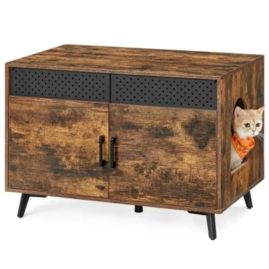 Feandrea Litter Box Enclosure, Cat Litter Box Furniture Hidden, with Removable Divider, High Legs, Cat House Rustic Brown image {9}