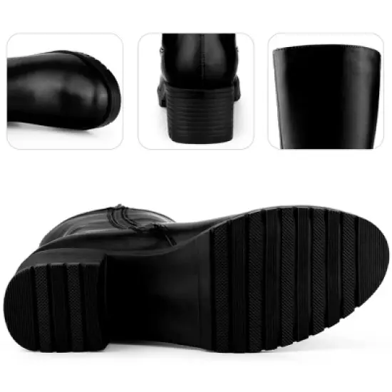 Perphy Women's Round Toe Side Zip Low Chunky Heels Mid Calf Boots image {2}