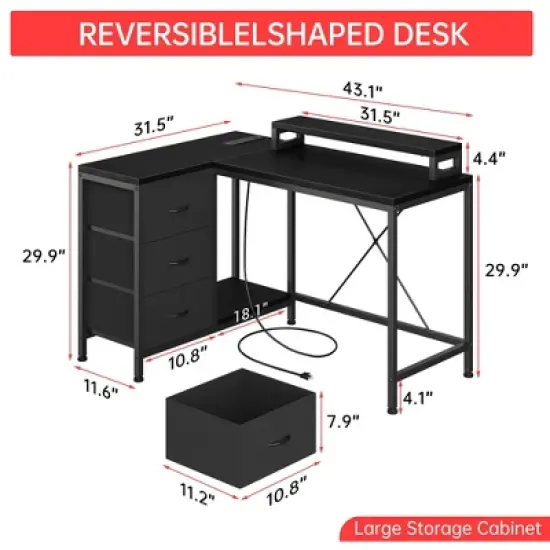 ODK L Shaped Computer Desk with Drawers Shelves Corner Gaming Desk Home Office Workstation Modern Ergonomic Design image {1}