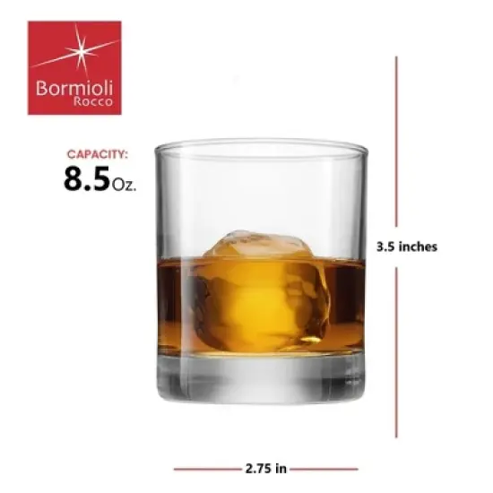Bormioli Rocco Cortina Set of 6 Old Fashioned Glasses, Lowball Glasses, 8.5 Oz Weighted Bottom Short Glass Tumbler, Made In Italy image {2}