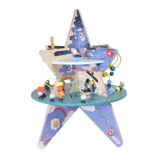 Manhattan Toy Double-Decker Celestial Star Explorer Wooden Activity Center with Shape Gliders, Spinners, Bead Runs and Alluring Artwork image {8}