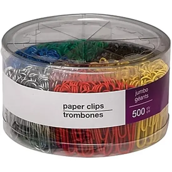 MyOfficeInnovations Jumbo Vinyl Coated Paper Clips Smooth 500/Tub 480109 image {3}