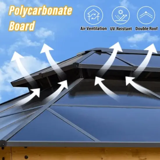 EROMMY 14 Ft. W x 12 Ft. D Solid Wood Patio Gazebo Gazebo image {7}