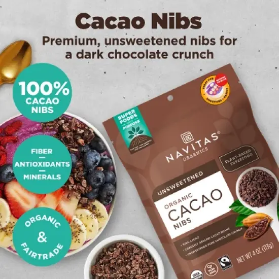 Navitas Organics Unsweetened Cacao Nibs - 4oz image {3}