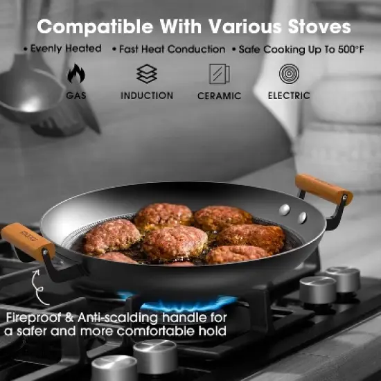 imarku Non Stick Frying Pan, 14 Inch Large Cast Iron Skillets, Cooking Paella Pan with Stay Cool Handle, Nonstick Grill Pan Compatible with Cooktops image {4}