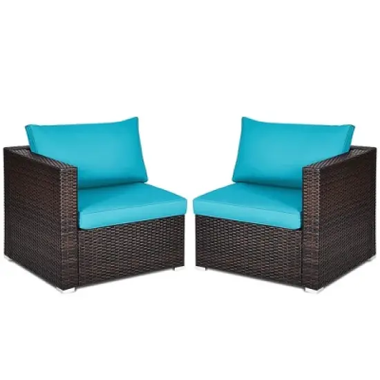Costway 4PCS Patio Rattan Corner Sofa with Blue Cushion image {3}