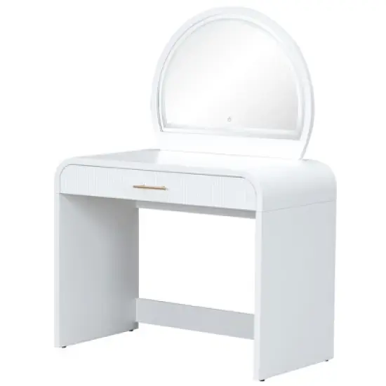 40"W Dressing Table Vanity Table Makeup Table with Touch Screen Lighted Mirror and Large Drawe, White-ModernLuxe image {8}