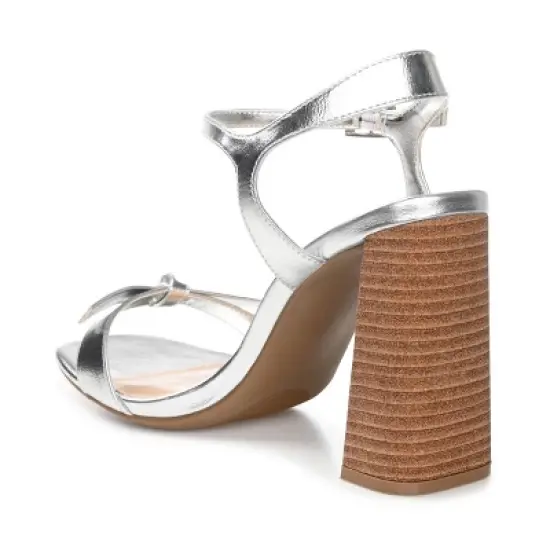 Journee Collection Womens Dianne Tru Comfort Foam Open Square Toe Stacked Heel Sandals Silver 12 image {6}