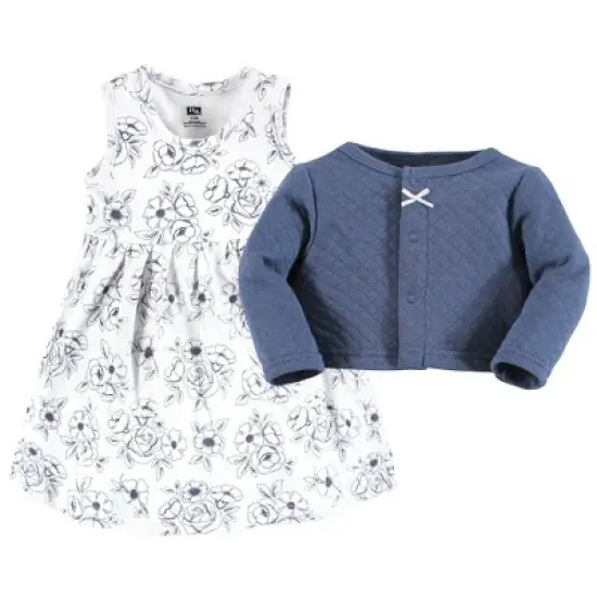 Hudson Baby Infant and Toddler Girl Quilted Cardigan and Dress, Blue Toile image {2}