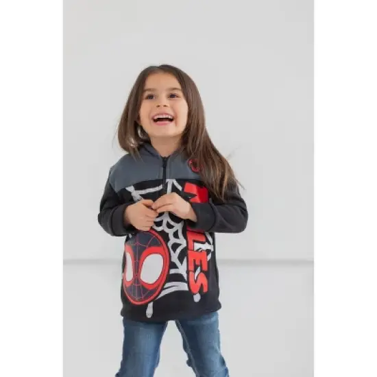 Marvel Spidey and His Amazing Friends Ghost-Spider Miles Morales Spider-Man Fleece Half Zip Hoodie Toddler to Little Kid image {1}