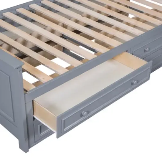 TIRAMISUBEST Twin Size Platform Bed with Vertical All-in-One Storage Headboard, Kids Bed Frame with Shelves and Drawers image {10}