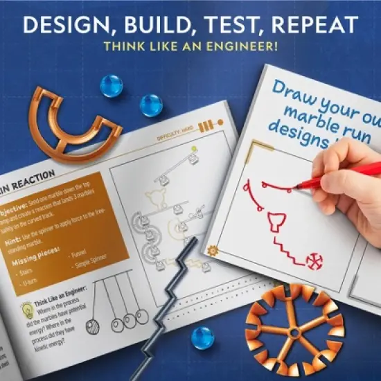 NATIONAL GEOGRAPHIC Magnetic Marble Run - 50-Piece STEM Building Set for Kids & Adults, with Magnetic Track, Trick Pieces, & Marbles image {4}