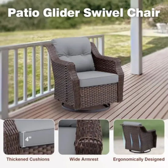Buenhomino 6-Piece Outdoor Wicker Swivel Rocker Chair Set with 4 Chairs & 2 Tables, All-Weather PE Rattan Glider Chairs with Cushions for Patio image {4}