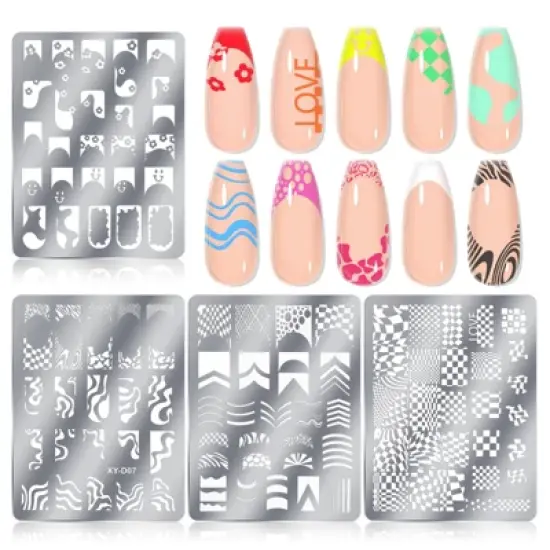 Saviland Nail Stamper Plates: 4PCS French Stamping Plates - Wave Stripes, Reusable Stainless Steel Tools image {7}