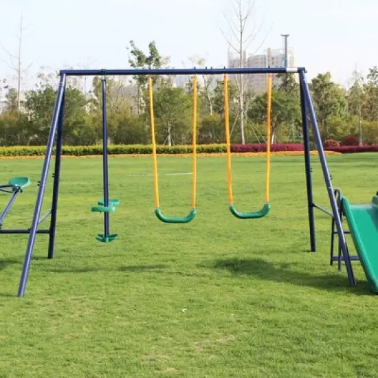 137.80&ldquo;Metal Swing Set w/ Slide image {1}