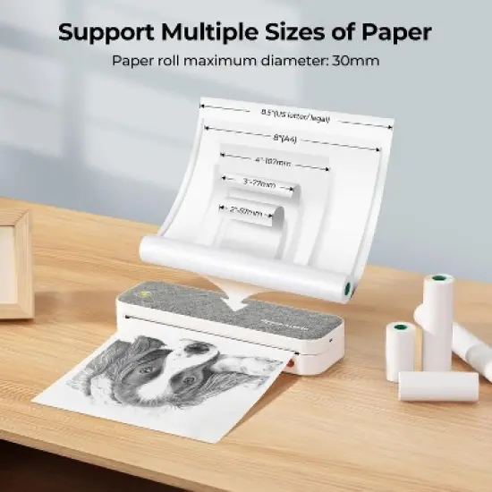 PeriPage Portable Bluetooth Thermal Printer: US Letter & A4 Thermal Paper, Android Compatible, iOS, Laptops -  Inkless Mobile Office Printer image {3}