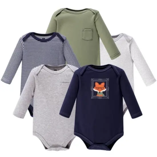 Hudson Baby Infant Boy Cotton Long-Sleeve Bodysuits 5pk, Mr Fox image {6}