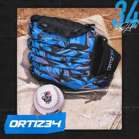 Ortiz34 9" Graffiti Youth T-Ball Glove, Right Hand Throw, Easy Close, No Break-In, Lightweight, Black/Blue image {4}