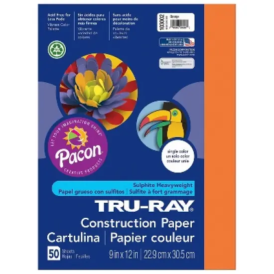 Pacon Tru-Ray 9" x 12" Construction Paper Orange 50 Sheets/Pack 5 Packs (PAC103002-5) image {1}