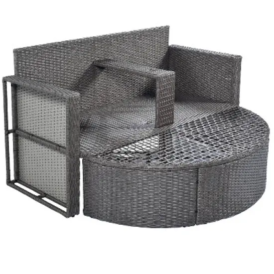 2pc Outdoor Wicker Conversation Sectional Set with Cushions & Half-Moon Side Table for Umbrella - Gray - GODEER image {7}