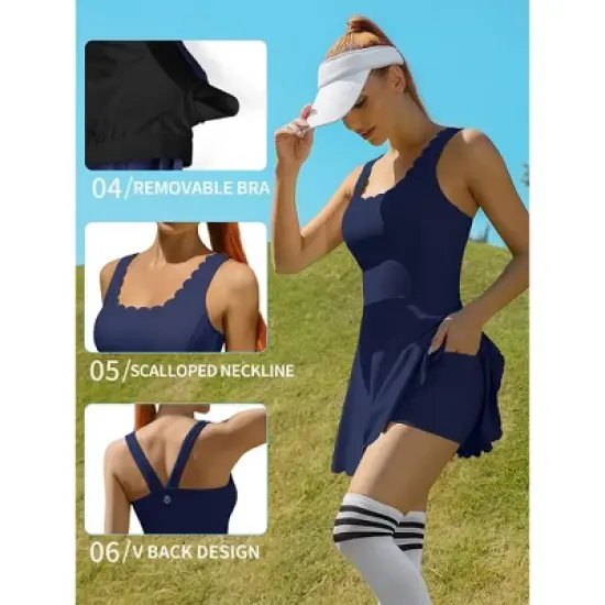Attraco Women's Tennis Dress with Shorts Workout Golf Skirts with Pockets Athletic Dresses Sport Dresses image {8}